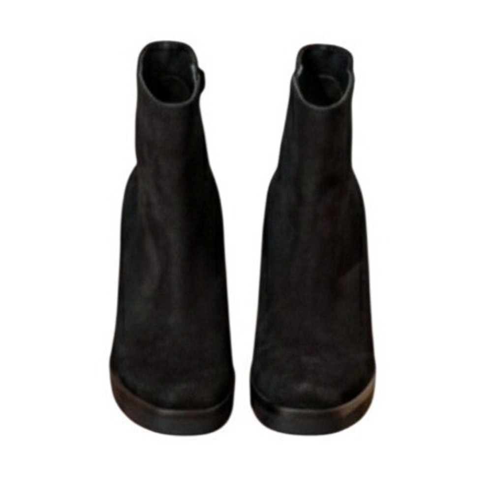 GIVENCHY Black Suede Square Toe Ankle Boots 4G Logo Block Heel 39 Vintage Style - Picture 3 of 14